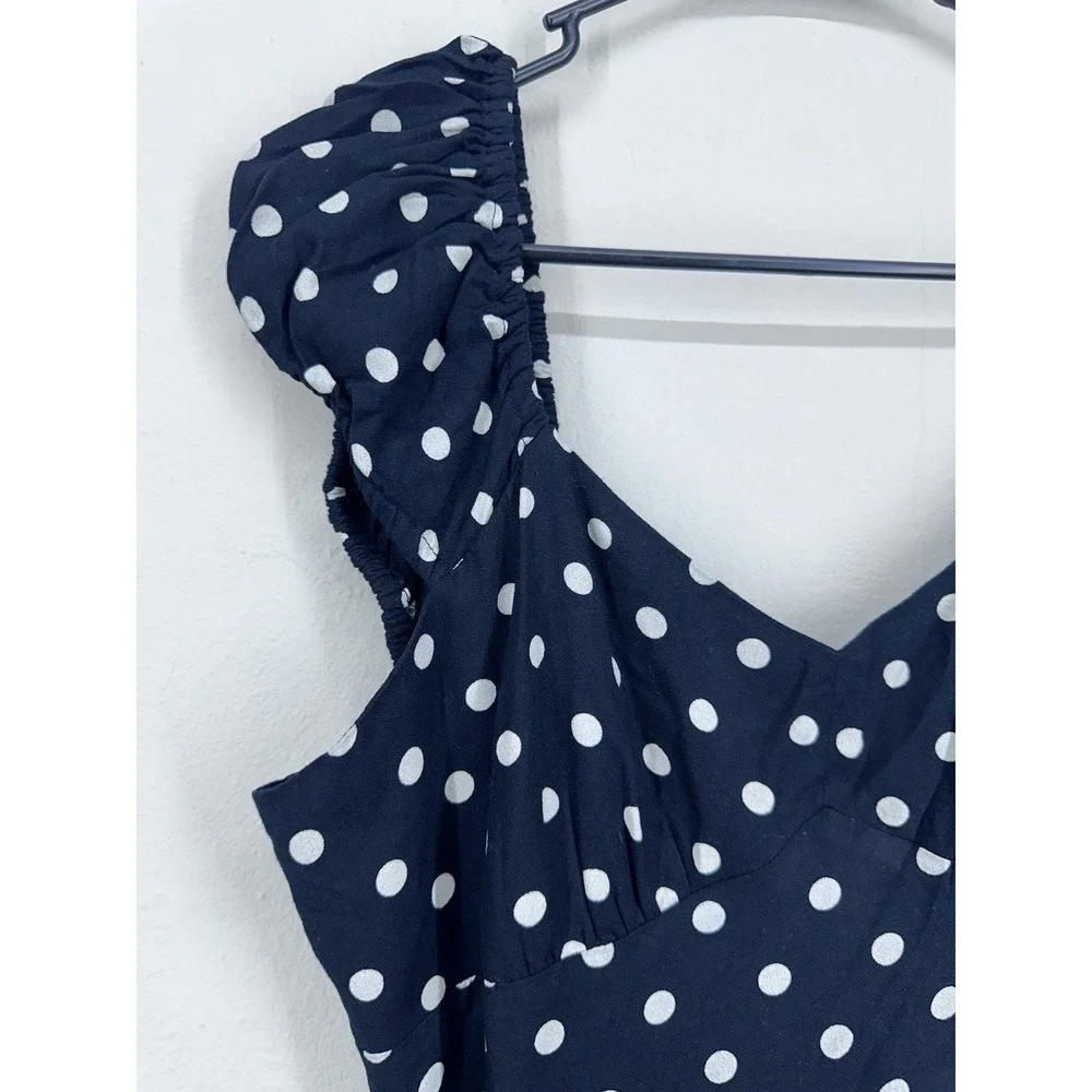 Coquette Puff Sleeve MEDIUM Black White Polka Dot 40s Style Midi Sun‎ Dress